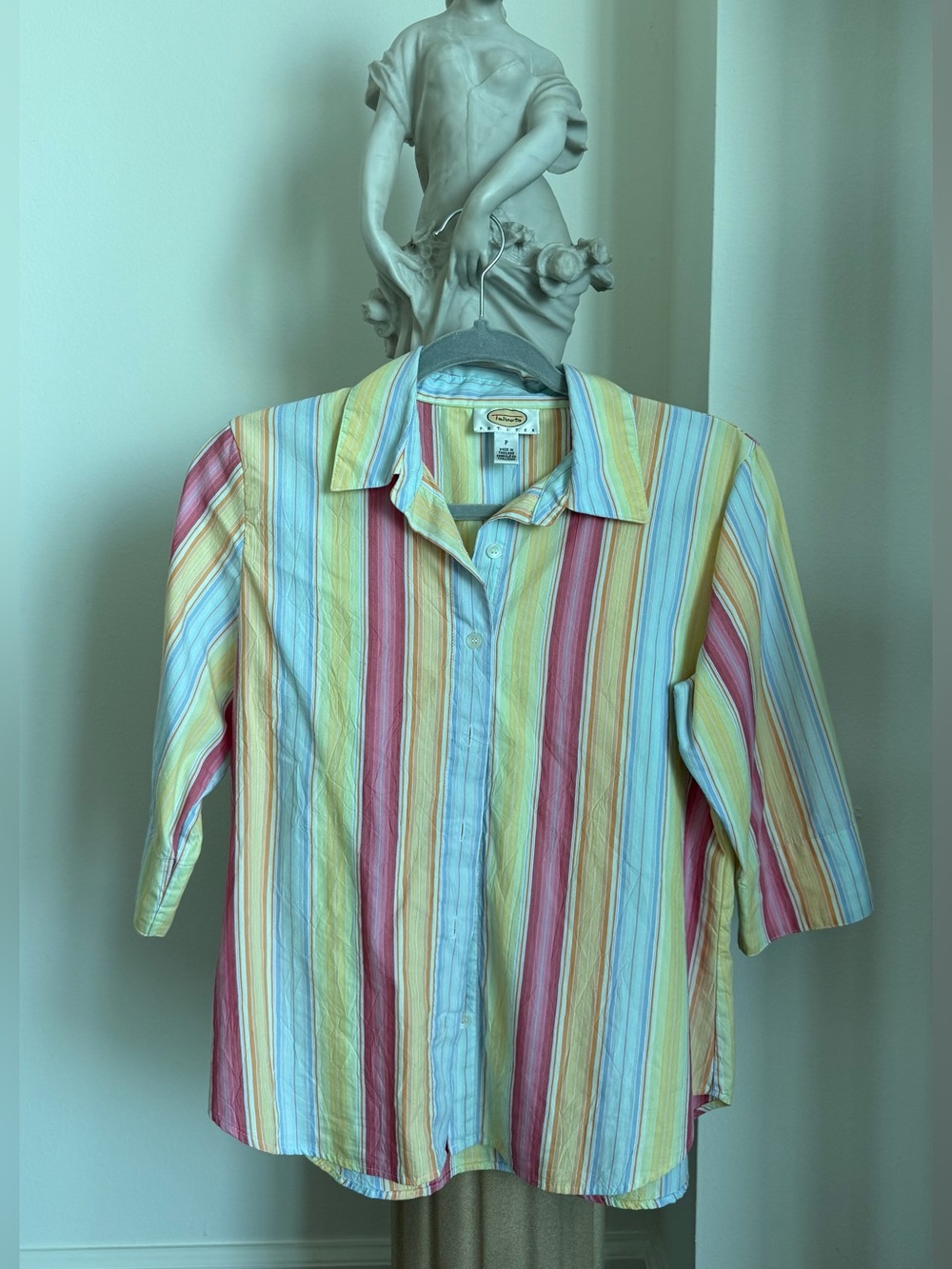 Talbots Girls Multicolor Pastel Stripe Button-Down Shirt - Yellow Pink Blue